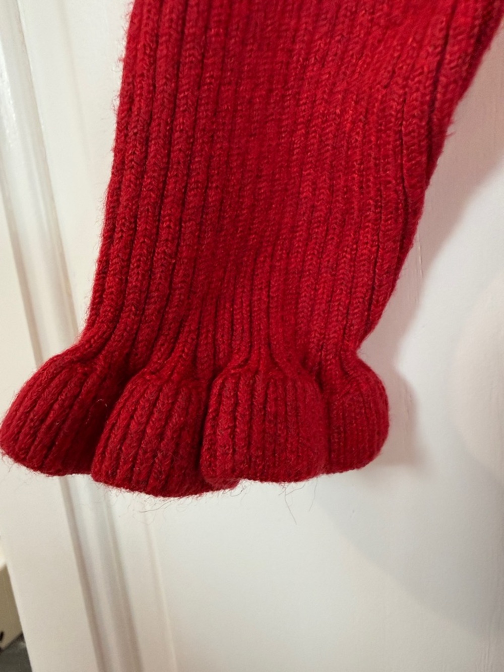 Girls' Red Ribbed Knit Ruffle-Trim Dress - Picture 3 of 5